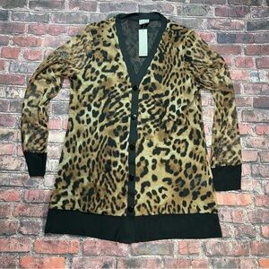 Chico's Knit Mesh Cardigan Top Womens Size 0 XS/S Brown Animal Print Lightweight
